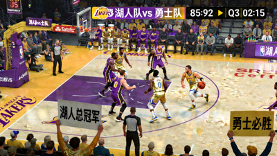 NBA湖人队对阵勇士队比赛直播画面